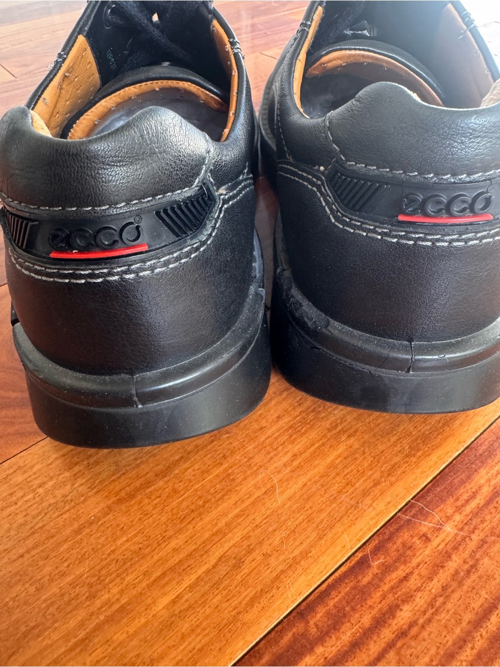 Ecco Men’s Black Leather Casual Shoes with Red Accent